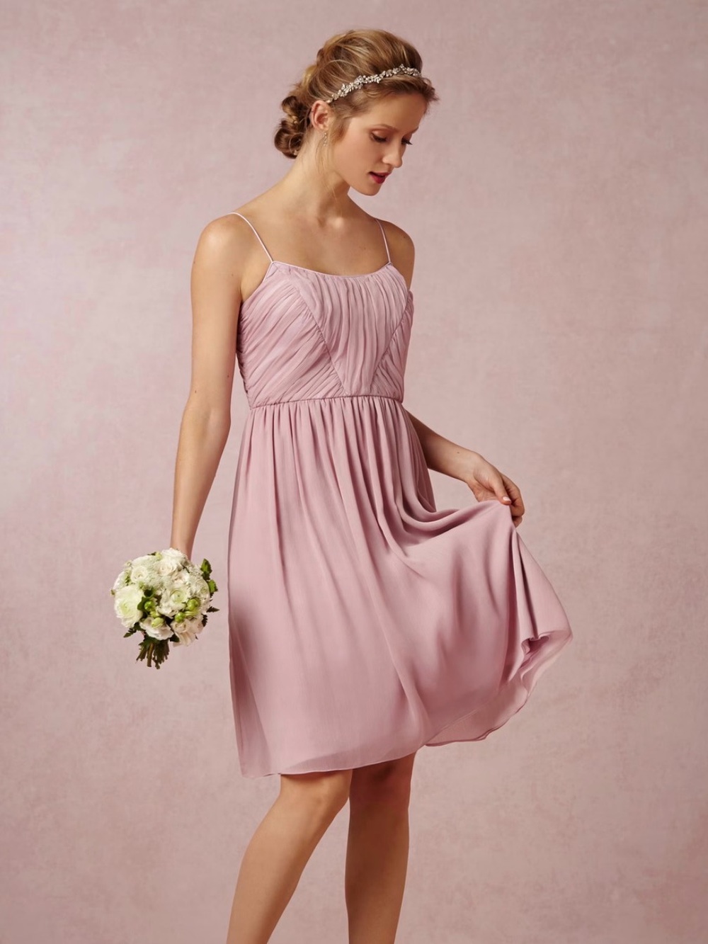 Anthropology Hitherto Women's Dusty Pink Spaghetti-Strap Mini Dress